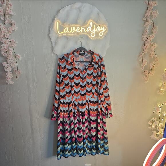 Eloquii A-Line Shirt Dress Tie Waist Multicolor Womens Plus Size 22 3X - Picture 1 of 6